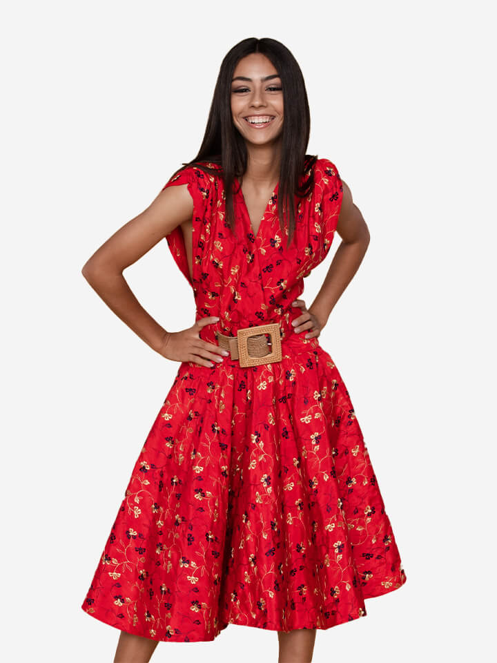 Floral short dress red fashion-designer-template-product-img-11